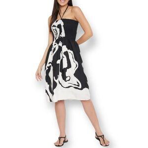 GYPSY BLU BLACK & WHITE WOMEN DRAWSTRING ELASTIC SHORT TUBE DRESS SZ.M EUC